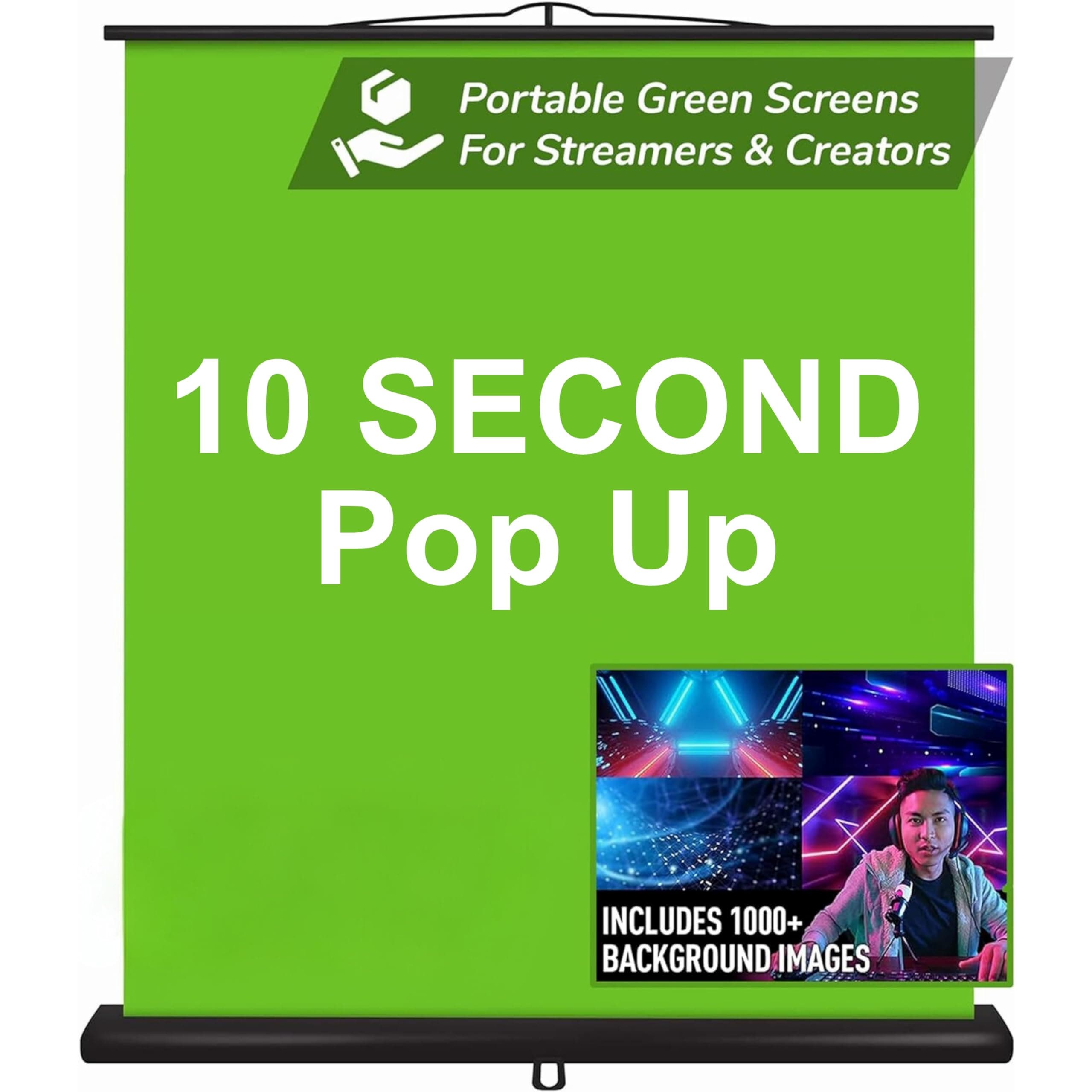 Valera Creator Green Screen – Collapsible Chroma Key Panel,+1000 Free Backgrounds Included, Portable Retractable Wrinkle Resistant Fabric Backdrop, Adjustable Height, 10 Second Setup