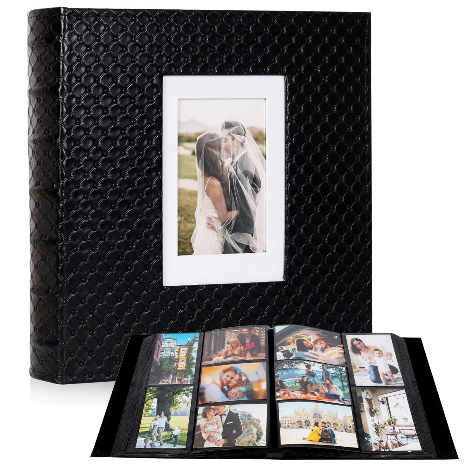 RECUTMS Photo Album 4x6 600 Photos Black Inner Page Button Grain Leather Big Capacity Pockets Pictures Album Birthday Christmas Photo Albums Wedding Anniversary (Black)