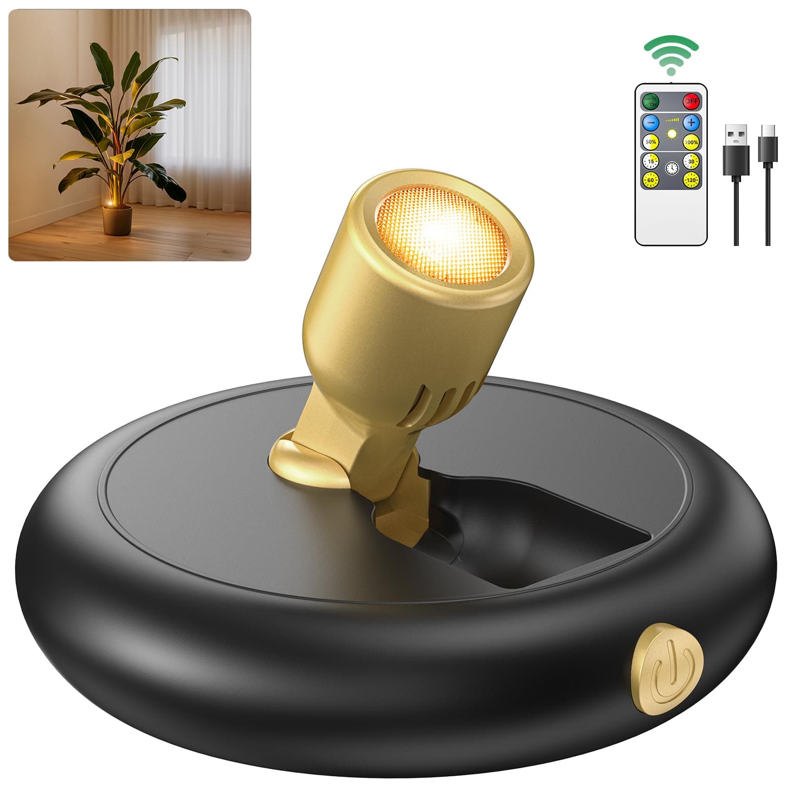 Rechargeable Battery LED Spotlight Indoor: Wireless Mini Art Accent Spot Lights with Timer Remote - Small Dimmable Uplight for Plants Display Painting Dartboard Artwork Portrait Closet (1 pack-black)