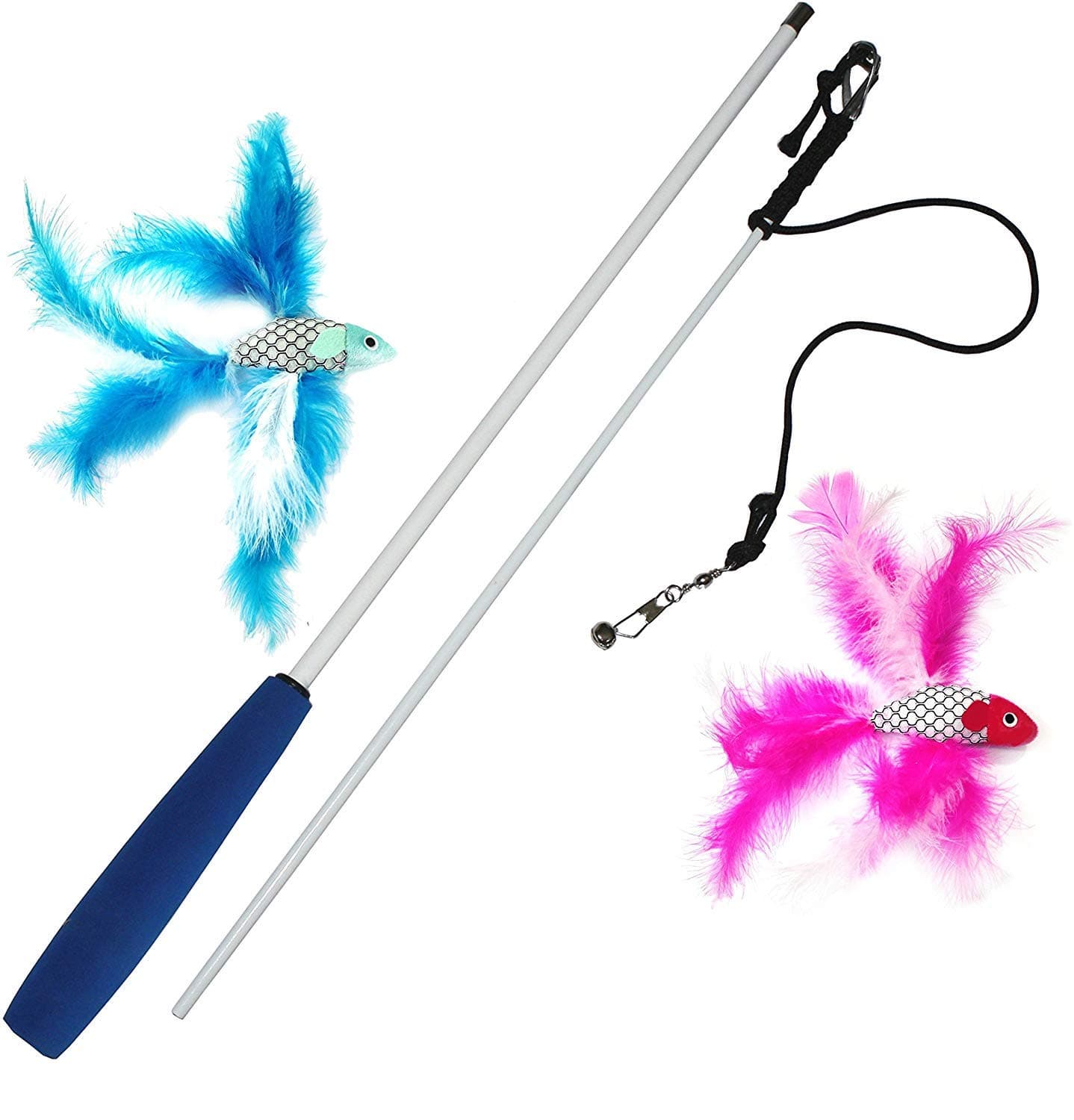 Pet Fit For Life 2 Fish and Feather Teaser and Exerciser For Cat and Kitten - Cat Toy Interactive Cat Wand