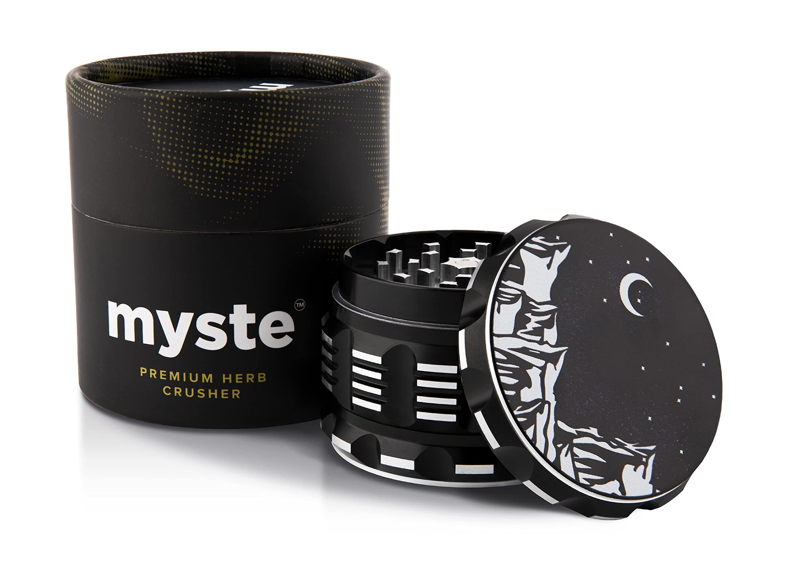 MYSTE Grinder Premium Large 2.5 Inch, Laser Engraved Stars Pattern, Multipurpose Gift Packaging, For Kitchen Use Only