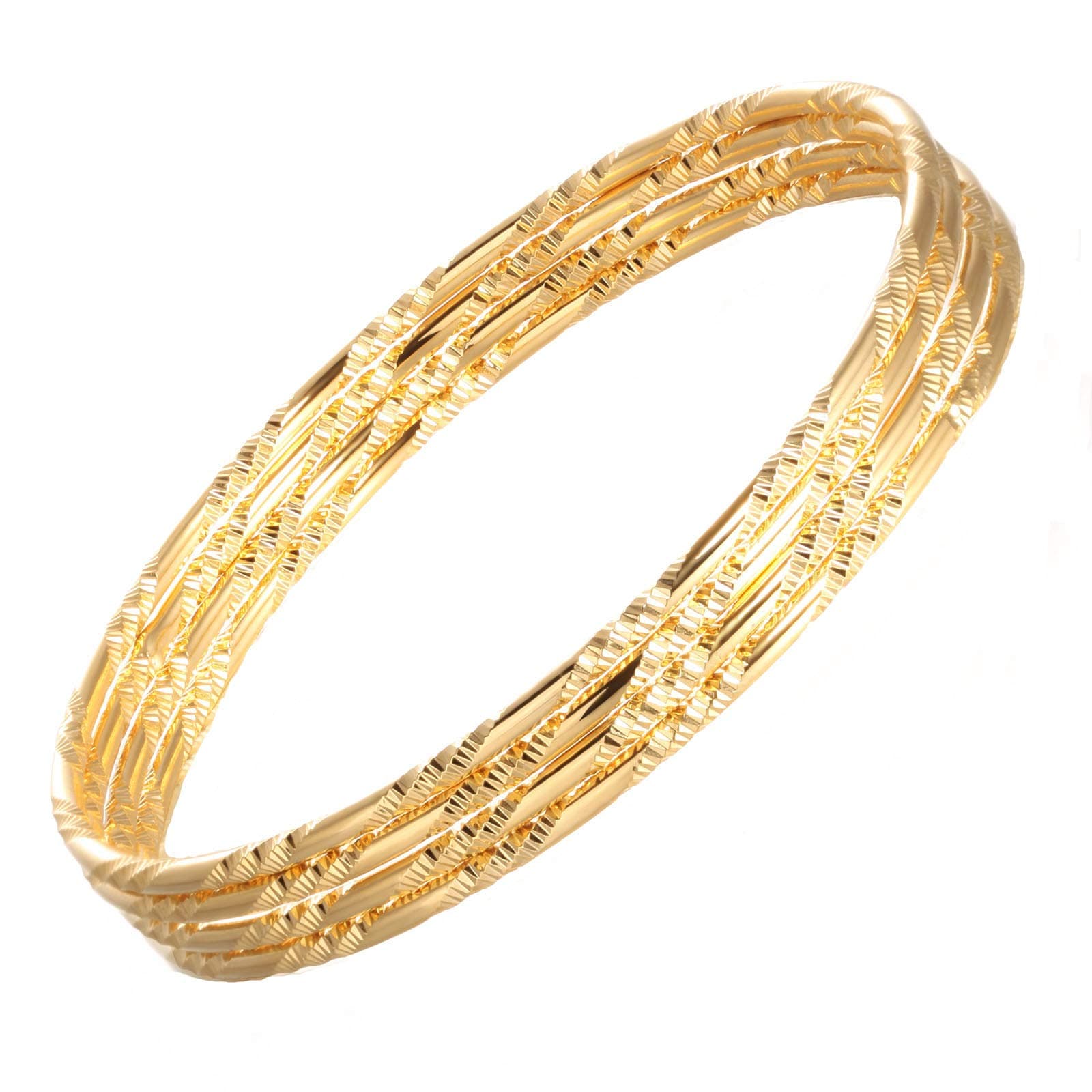Women's Classic Diamond Cut 18K Yellow Gold Bracelet Set, 7 5 Inch, Gold Plated, 7 5 inch, Gold Plated, N / A
