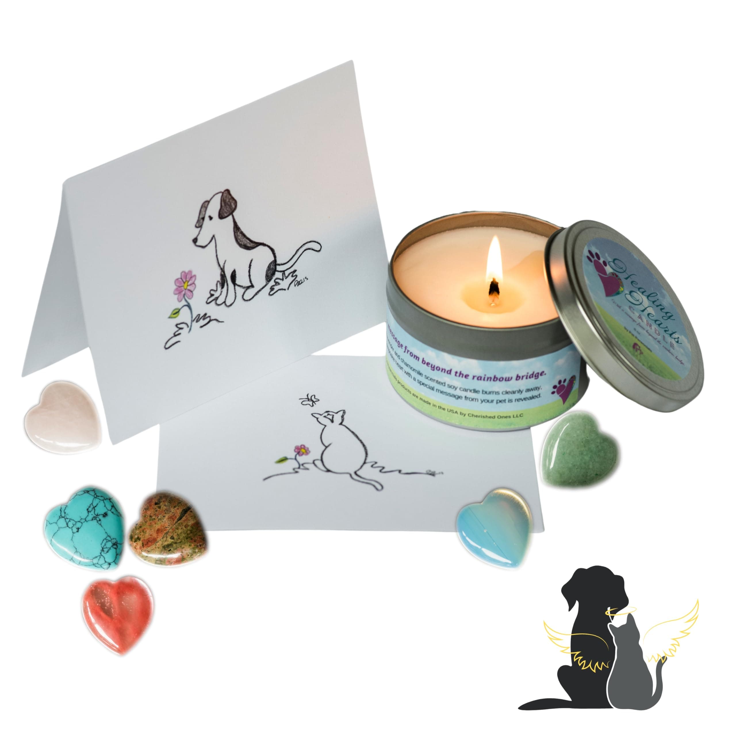 Pet Perennials Healing Hearts Pet Memorial Candle – Soy Wax with Hidden Keepsake Stone – Lavender Chamomile Scent for Grief – Sympathy Gift for Bereavement & Remembrance
