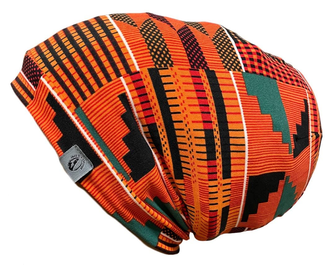 Fairy Black Mother Day & Night Adjustable Hair Cap Satin Bonnet Alternative for All Hair Styles Dreadlocks Locs & Braids(Kente Orange,Medium)