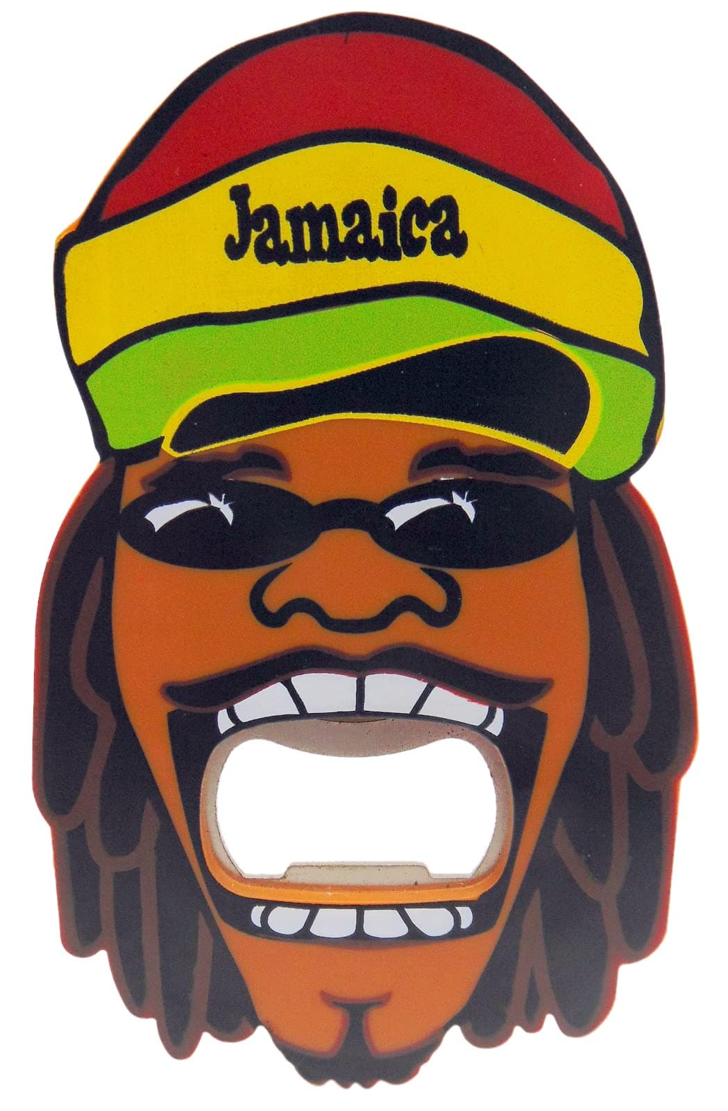 Jamaica Bottle Opener Souvenir Fridge Magnet with Jamaican Rasta Man, 3-1/2 Inch