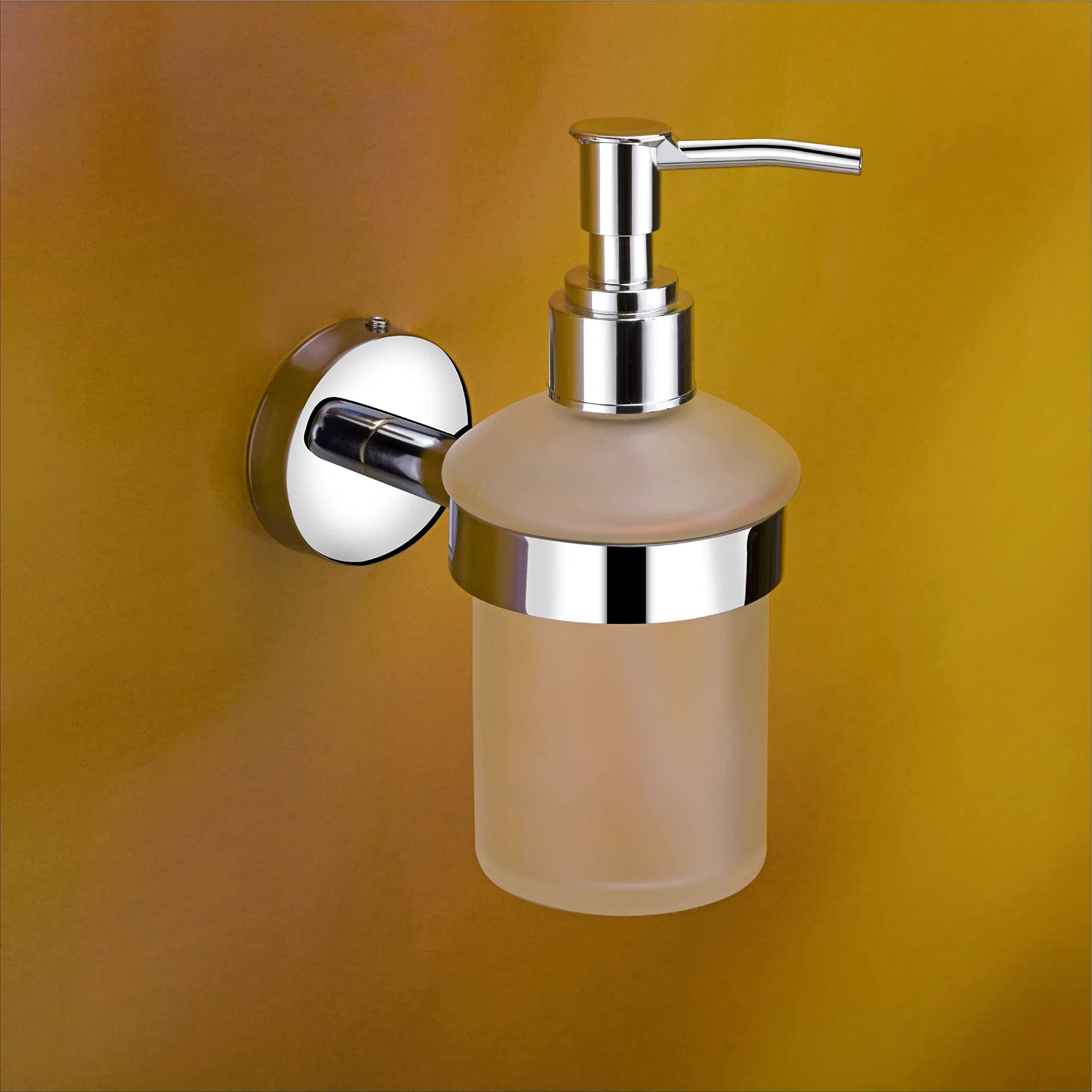 Liquid soap Dispenser Holder for Bathroom handwash Dispenser soap Dispenser for wash Basin 29(Chrome Finish,Anti-Rust)(304 Stainless Steel and Glass)
