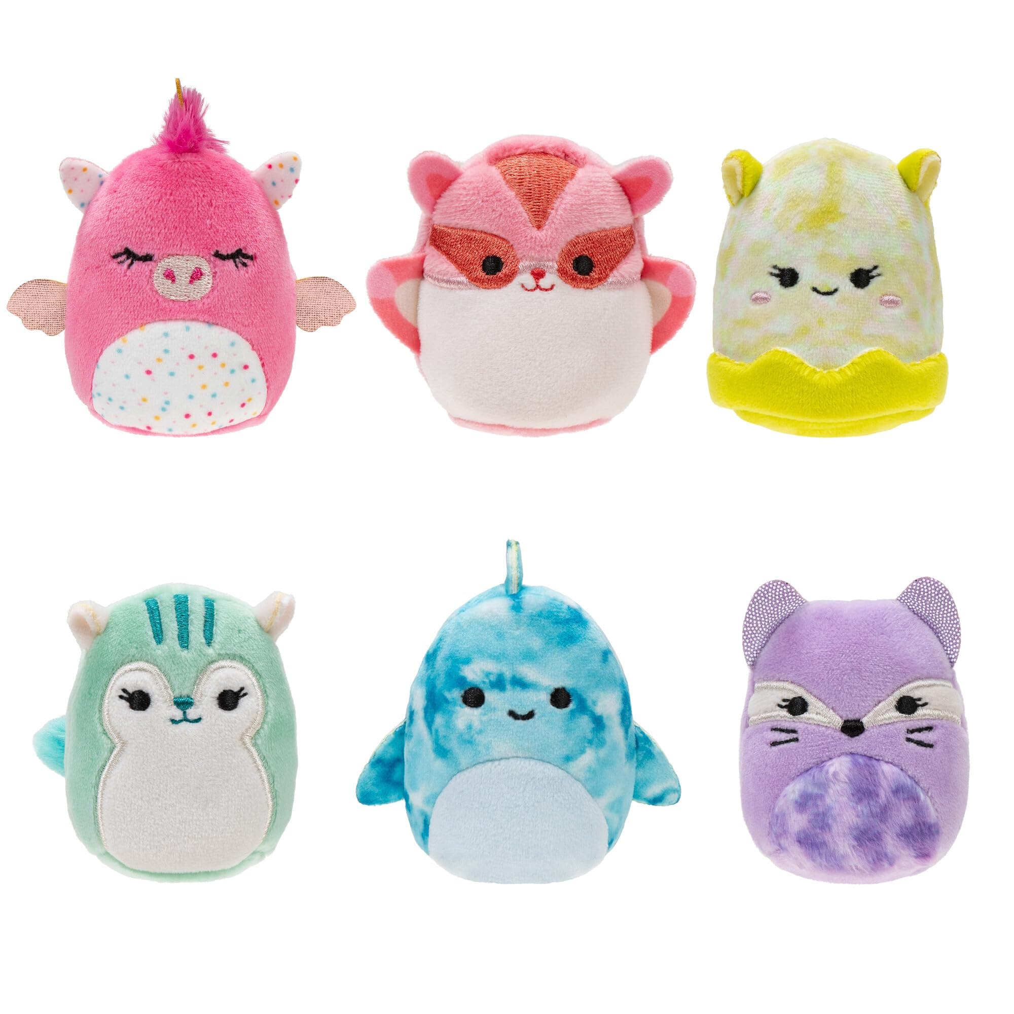 Squishville by Original Squishmallows Cute & Colourful Squad Plush - Six 2-Inch Squishmallows Plush Including Annalise, Duna, Fuyuki, Danika, Lemora, and Rayn - Toys for Kids