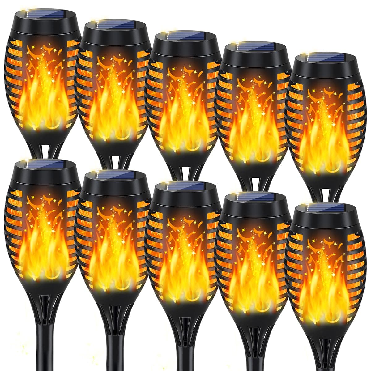 10Pack Solar Lights Outdoor, Solar Torch Lights Outdoor Flickering Flame for Halloween Decorations, Waterproof Garden Light Solar Powered , Torches Flame Light for Outside Halloween Decor Yard Garden