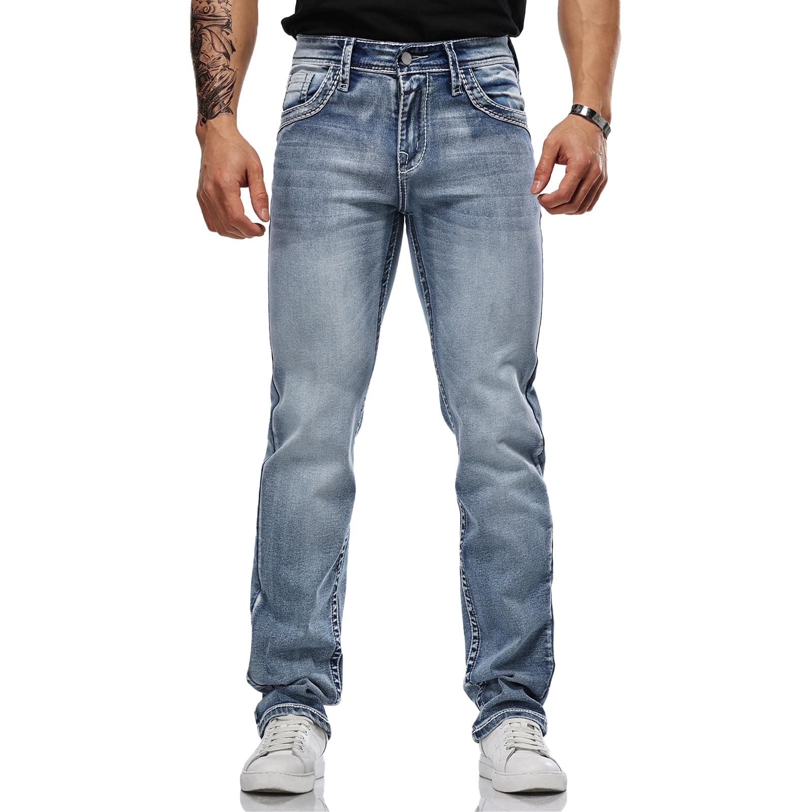 Classic Fit Jeans for Men Embroidered Design All Season Adult Denim Work Pants Everyday Casual Style Men's Pants