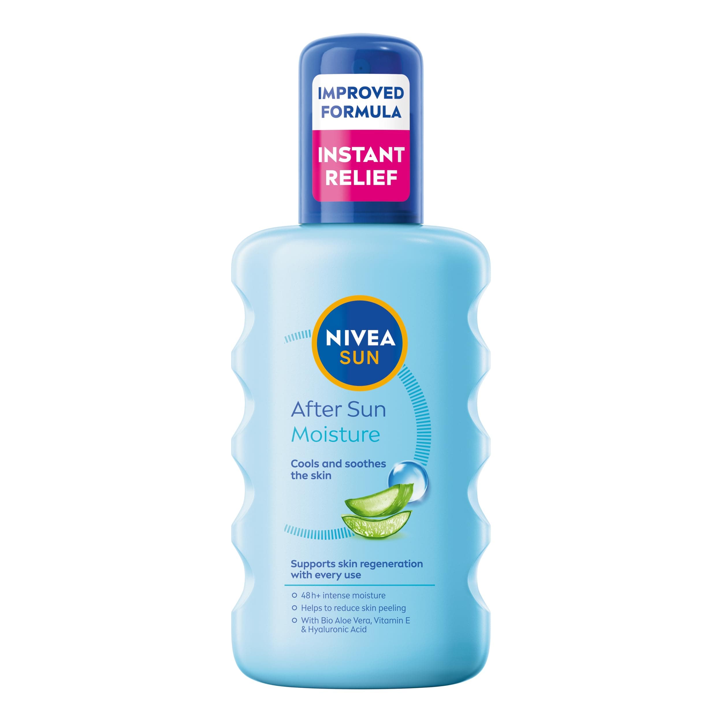 NIVEA SUN After Sun Moisture Spray (200 ml), 48H Moisturising Spray with Organic Hyaluron and Aloe Vera to Soothe, Soften and Relieve Signs of Sun-Stressed Skin