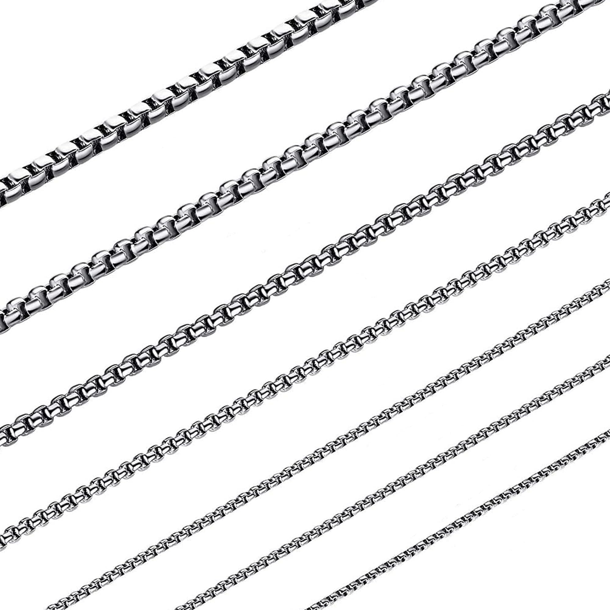 Silver Chain for Men, Stainless Steel Necklace Mens Chain, Dog Tag Silver Necklace for Pendant, 1-7mm 8-36inches Square Rolo Necklaces for Women