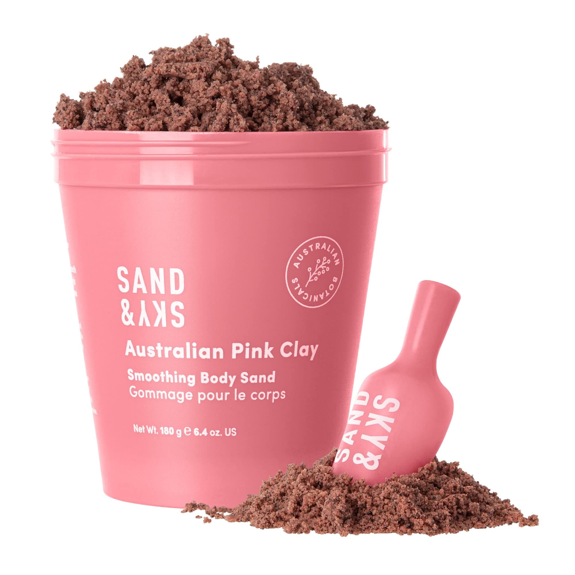 Australian Pink Clay Exfoliating Body Scrub with Macadamia Oil - Smoothing Shimmer Body Polish for Cellulite Reduction, Helps with Keratosis Pilaris, 6.8 oz