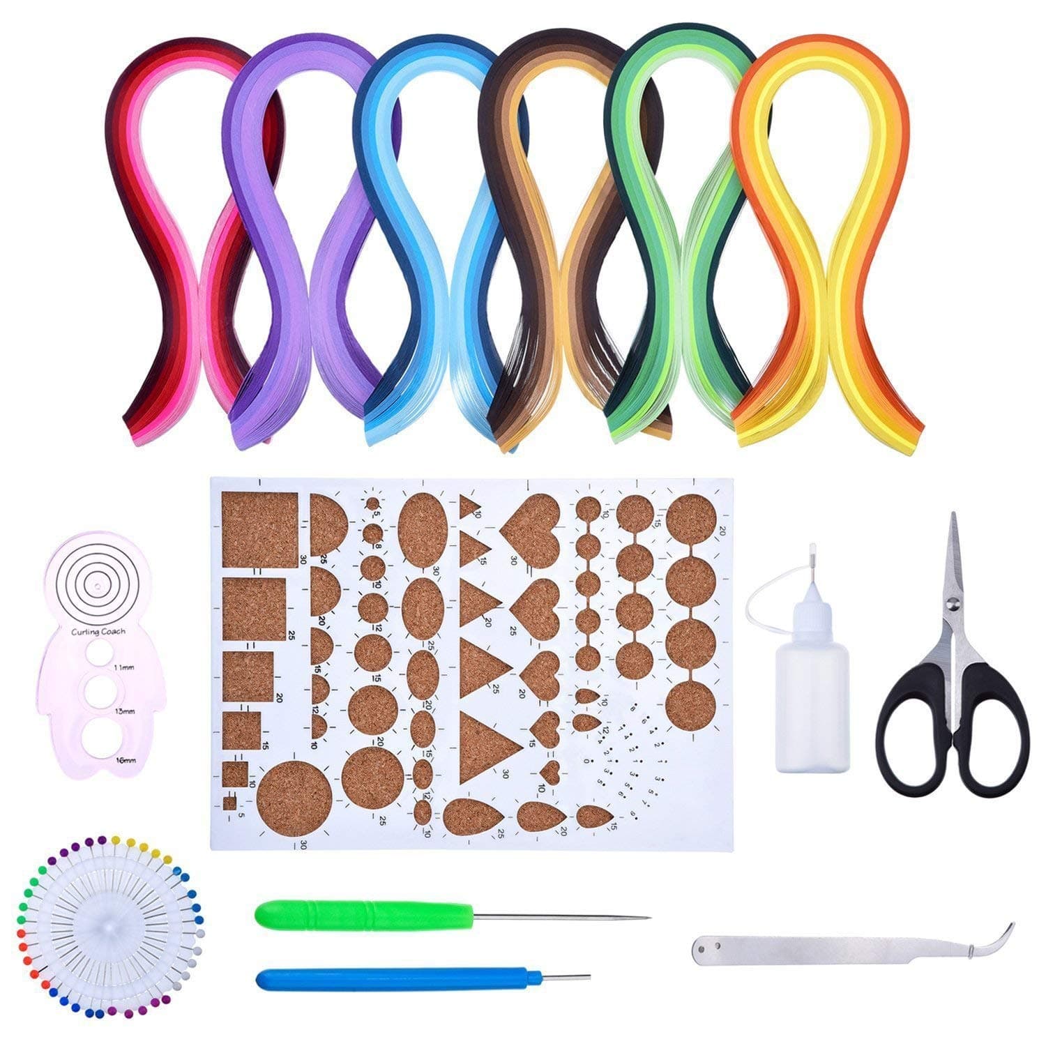 Tosnail 1200 Pieces 3mm and 5mm Quilling Paper Strips with 2 Drawing Sheets and 8 Quilling Tools - Paper Quilling Kit for Beginners