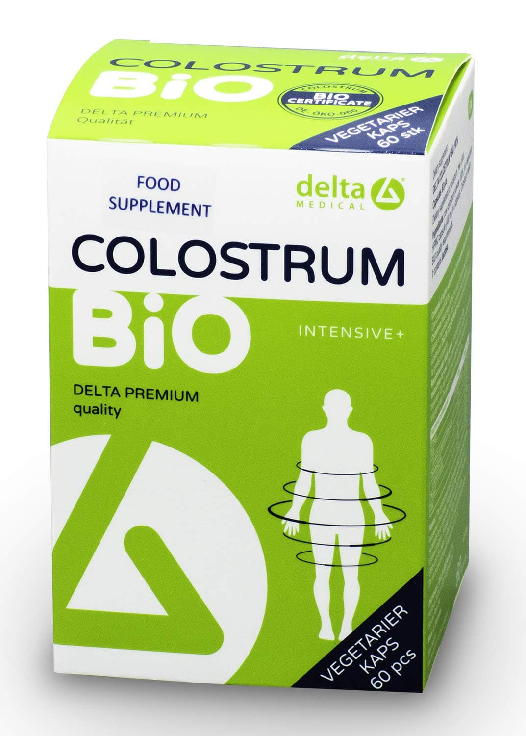 DELTA MEDICAL Colostrum Intensive+ 100% Bio Capsules Food Supplement Vegetarian Capsules Free of Fat - 60 Capsules