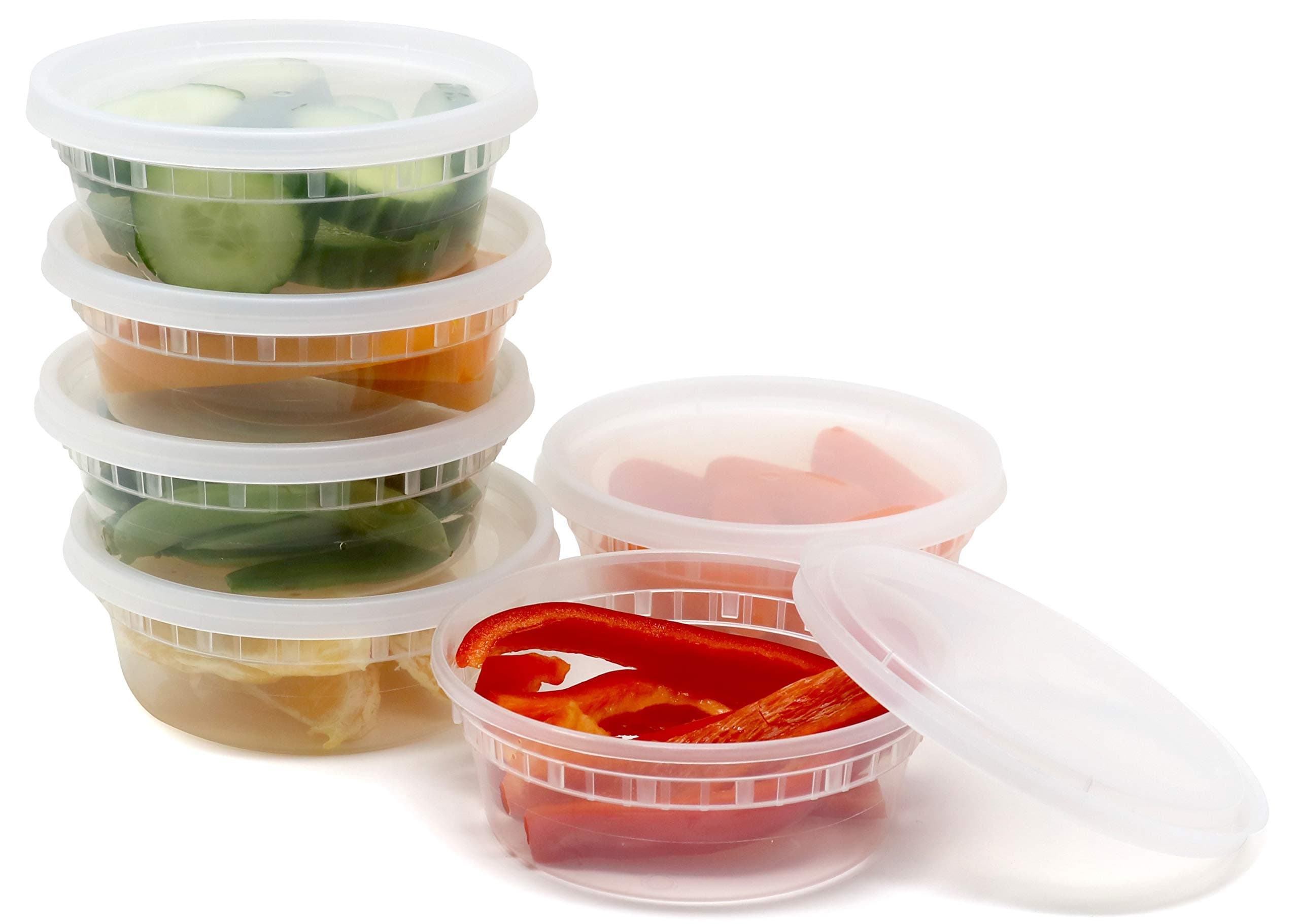 Plastic Food Storage Containers with Airtight Lids 8 oz. - BPA Free, Restaurant Deli Cups, Foodsavers, Portion Control, and Meal Prep Containers, 48 Pack