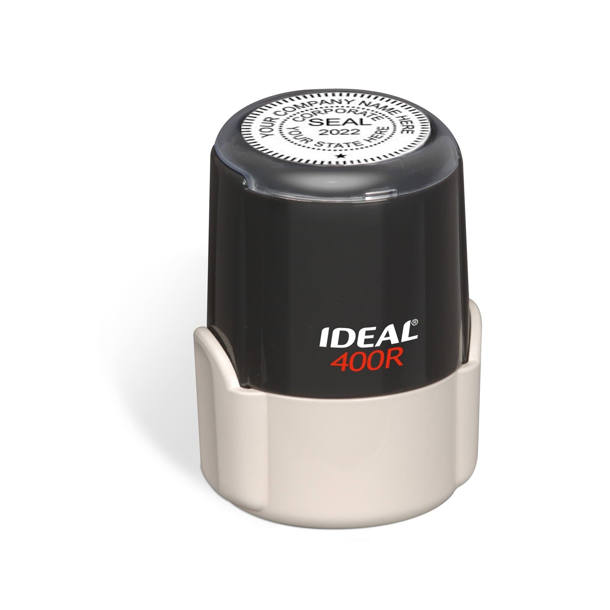 Corporate Seal Stamp, Ideal 400R, Round 1-5/8" Impression, Black Body