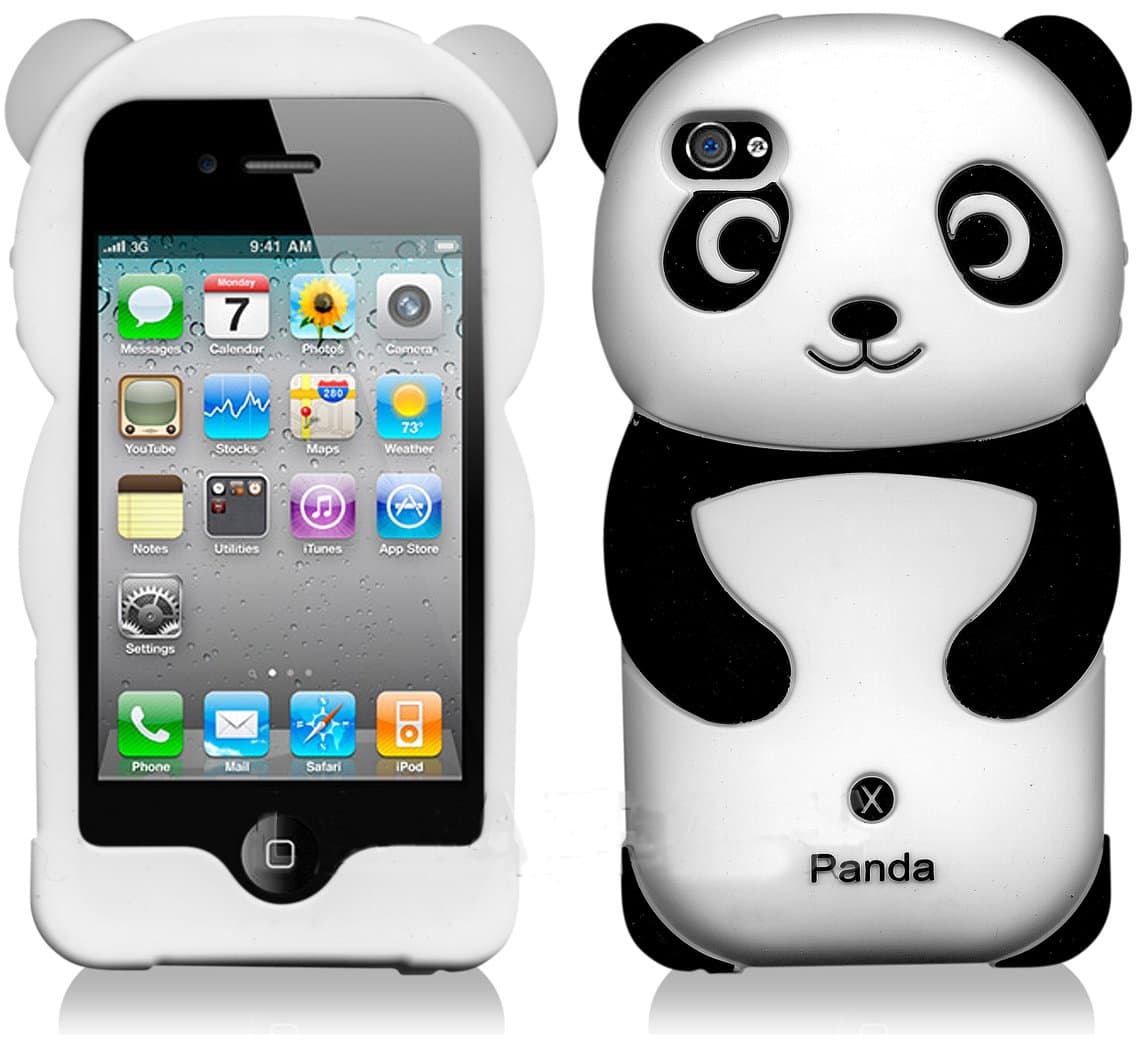 Cute Panda Baby Skin Soft Case Back Cover for Apple iPhone 4 and 4S Silicone Black
