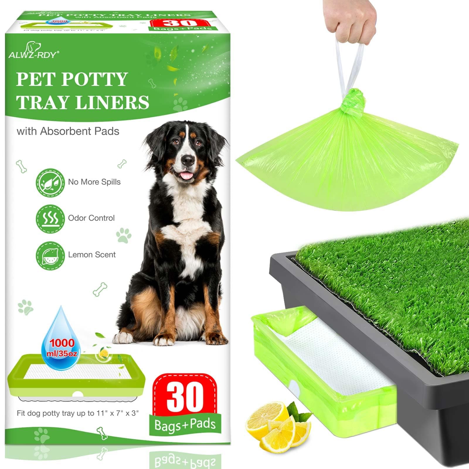 30 Pack Pet Loo Liners with Super Absorbent Pads for Petsafe Dog Potty Disposable Drawstring Pet Pee Pod Tray Bags Urine Disposal Kit Lemon Scent