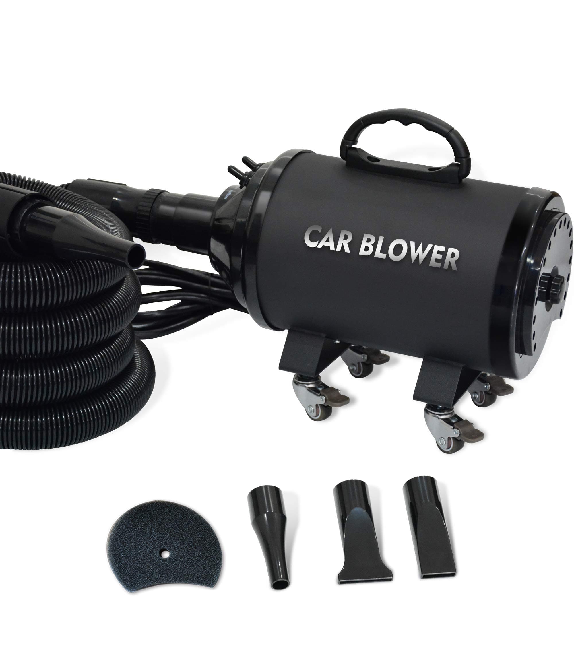 Powerful Motorcycle & Car Dryer with 14 Foot Flexible Hose & Wheels - for Auto Detailing and dusting,black