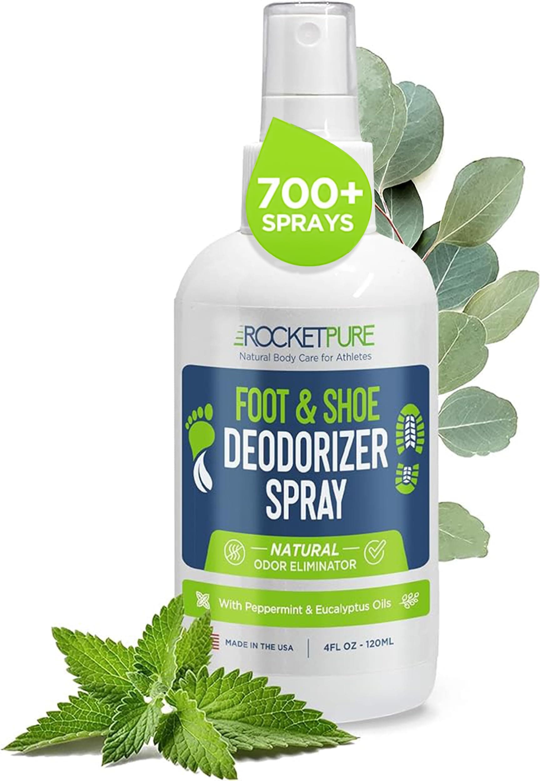 (Mint Spray, Single) - Natural Mint Shoe Deodorizer, Foot Deodorant Spray. Fights Odour, Stink Caused by Bacteria. Spray Freshens . Messy Powders, Antiperspirants, Insoles, Sneaker Balls. Use on Fe...