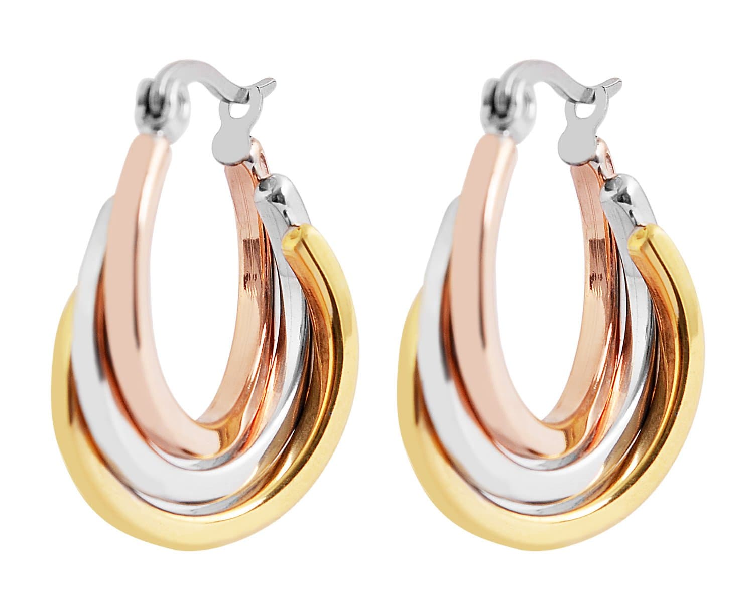 Edforce Women's Stainless Steel Overlapping Triple Hoop Earrings, (25mm-35mm)