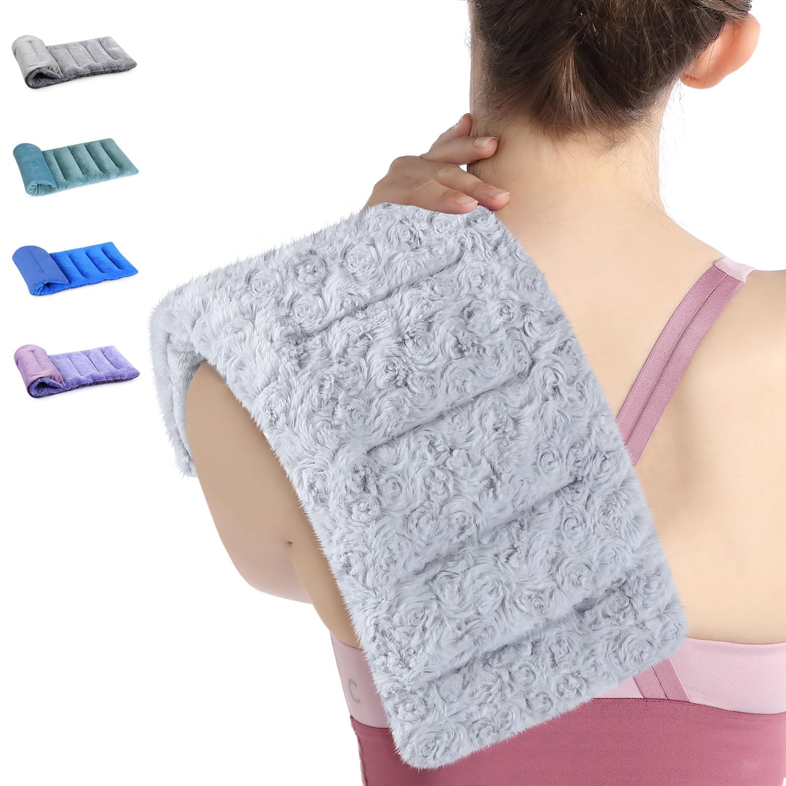SUZZIPADMicrowavable Heating Pads for Cramps, 7x18 Rice Heating Pad Microwavable for Neck & Shoulder Pain Relief, Heat Pads for Back Pain Relief, Aches, Cramps, Moist Heat Pack, Rose Gray