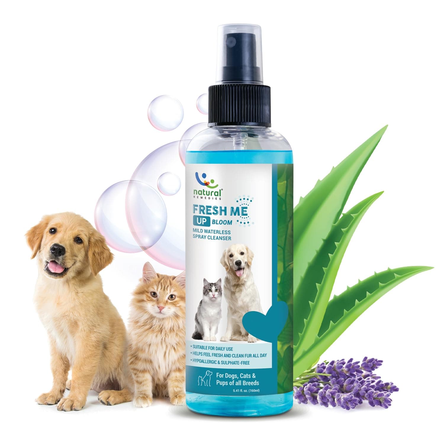 Fresh Me Up Bloom Mild Waterless Spray Cleanser for Dogs & Cats of All Breeds, Odor Control, Deep Cleans, Hydrates, Pet Grooming Shampoo, Lick Safe, Hypoallergenic, 160ml (Pack of 1)