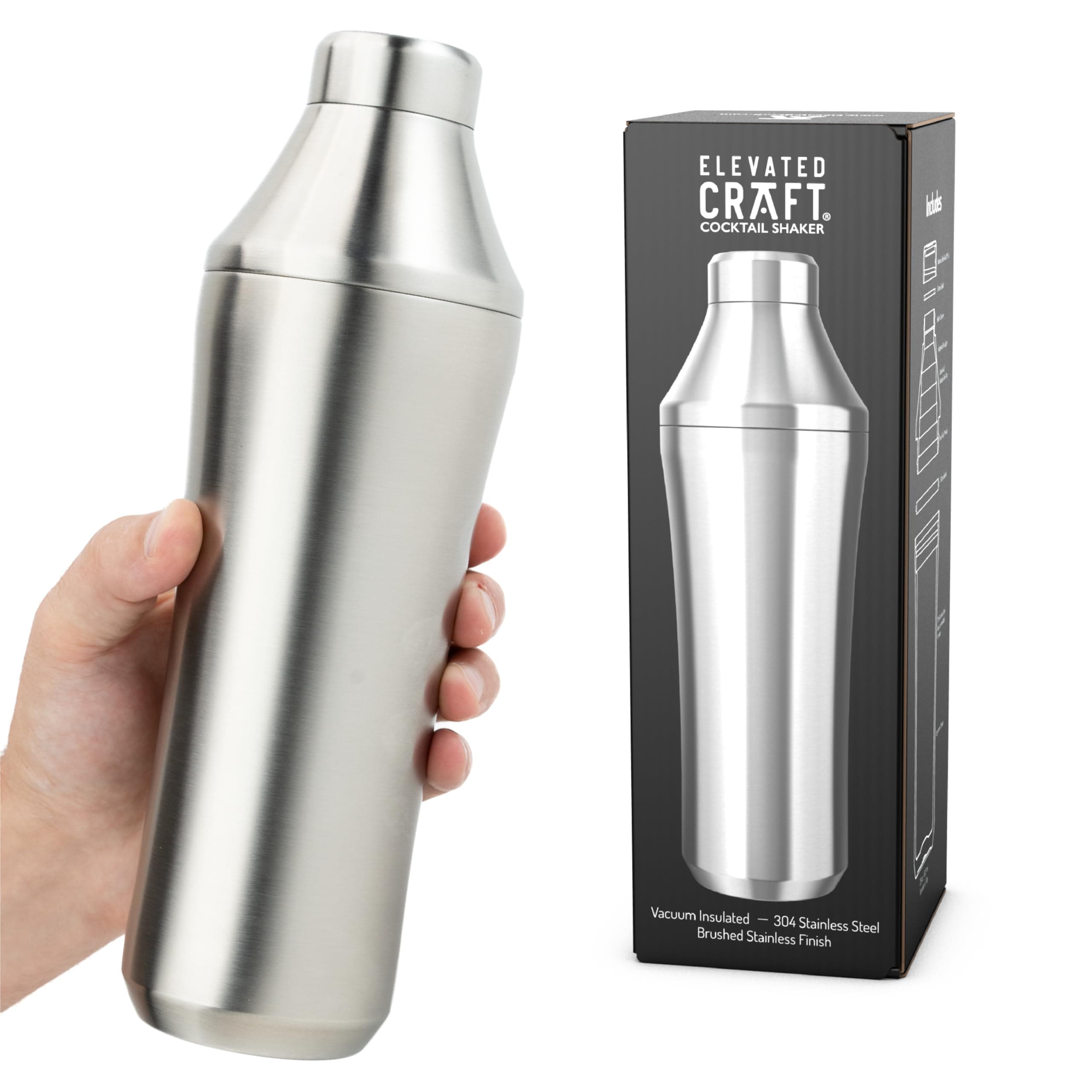 Hybrid Cocktail Shaker - Premium Vacuum Insulated Stainless Steel Cocktail Shaker - Innovative Measuring System - Martini Shaker for the Home Bartender - 28oz Total Volume