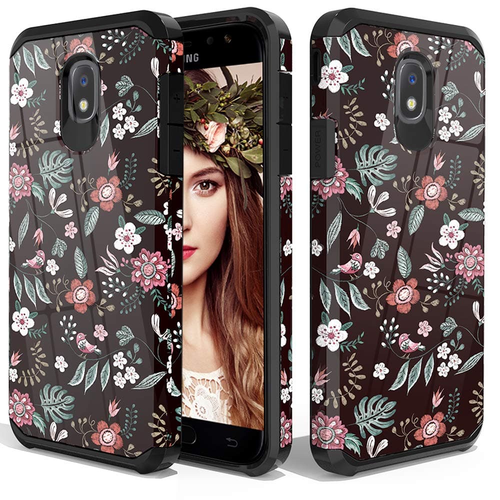 ShinyMax Protective Case for Samsung J7 2018 Release Dual Layer Armor Cover Anti-Scratch Hybrid Shockproof Case with Floral Design for Galaxy J7 Refine J7 Star J7 Crown J7 Aura for Girls and Women