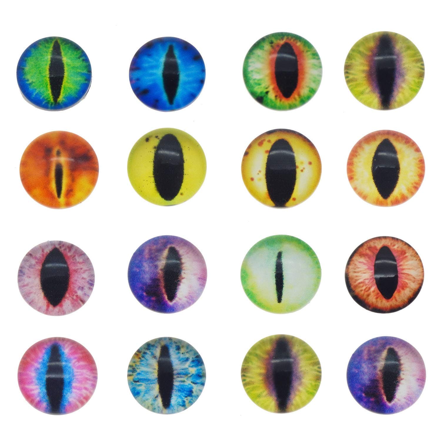 JJG 20PCS 30mm Dragon Eyes Round Glass Cabochon Flatback Jewelry Findings Horse Eyes Cat Eyes Doll Eye Dome Cameo Pendant Settings in Pairs