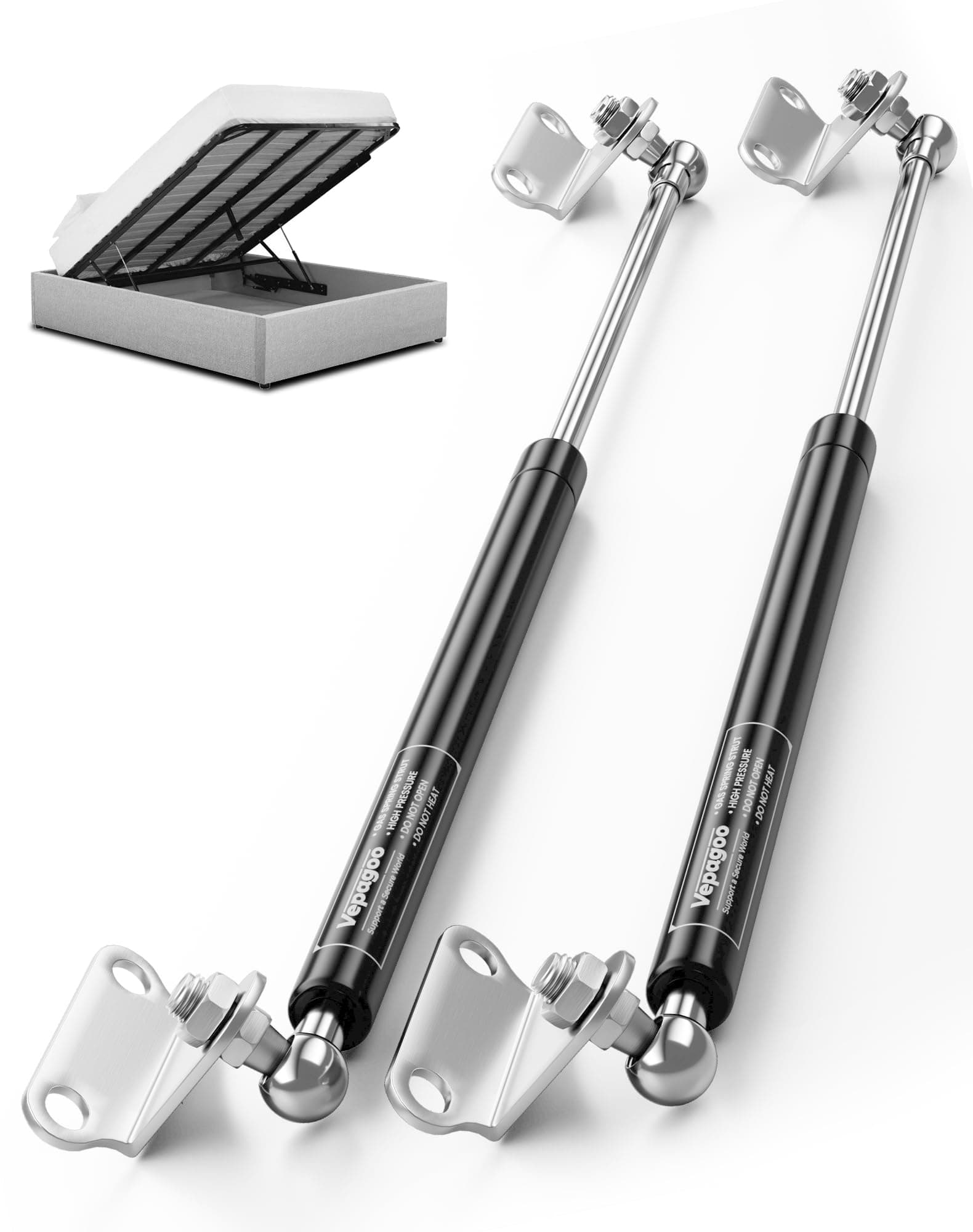 Vepagoo Gas Struts 20 Inch 100 lb/445N for Heavy Lid with Mounting Brackets, Gas Shock Lift Supports Heavy Duty, RV Bed Lift Kit Door (Fit 85lb-115lb Lid), 2pcs (1pair)