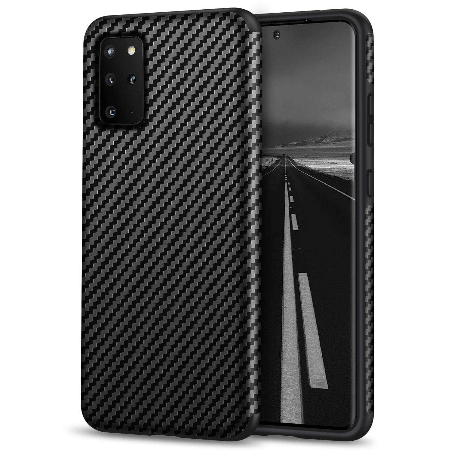 TasikarCompatible with Samsung Galaxy S20 Plus Case Carbon Fiber Leather Design with TPU Bumper Premium Hybrid Case (Black)