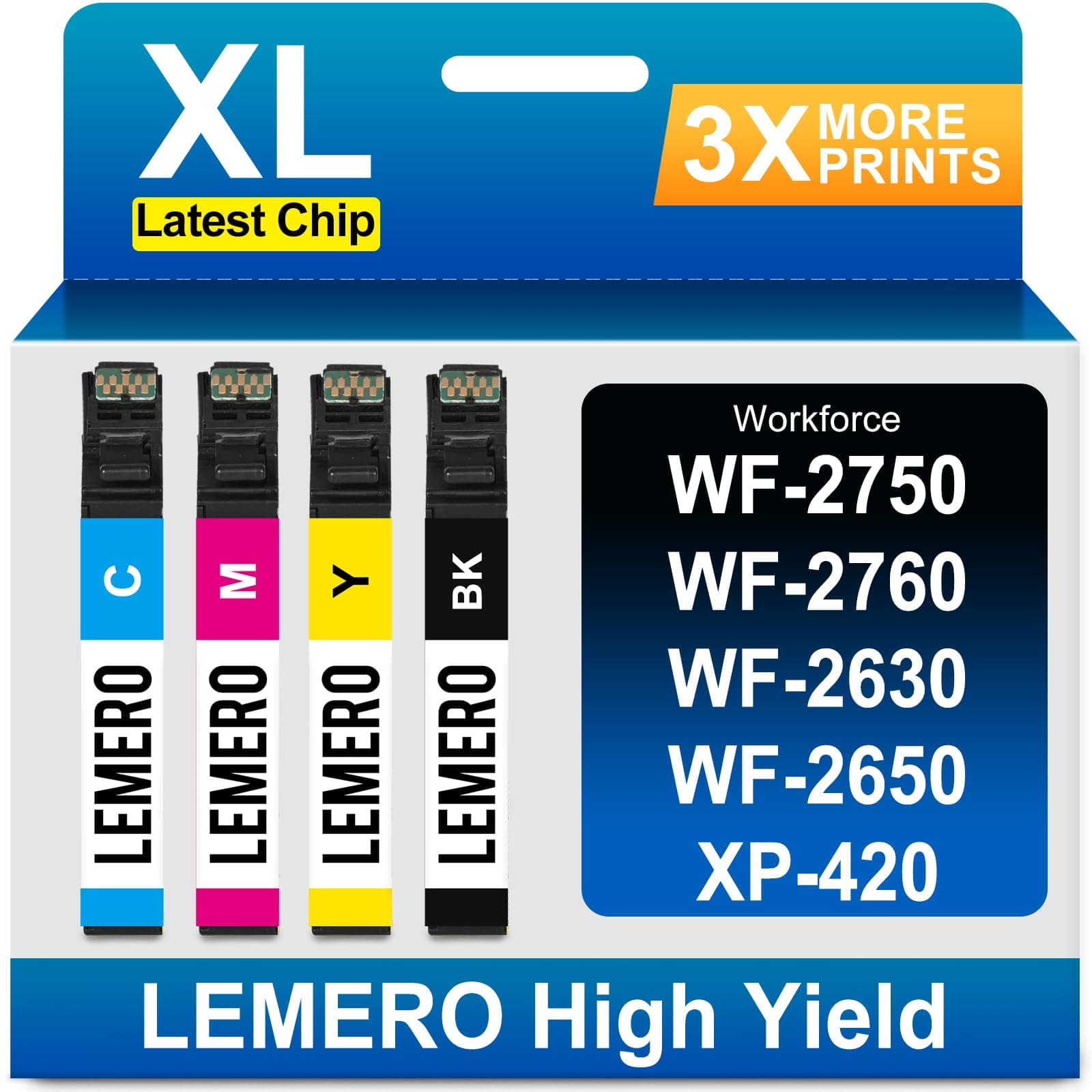 LEMERO Remanufactured Replacement for Epson 220XL Ink Cartridges High Yield for Workforce WF-2750 WF-2760 WF-2630 WF-2650 XP-420 XP-320 WF-2660 XP-424 Printer (Black Cyan Magenta Yellow, 4 Pack)