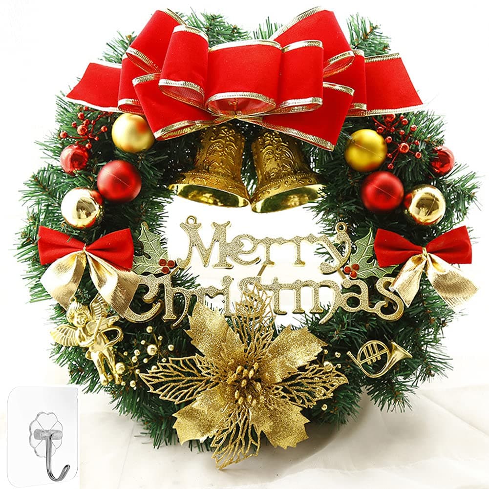 DOLOST 12 inch Christmas Wreath with Transparent Hook Christmas Decorations For Wall, Door