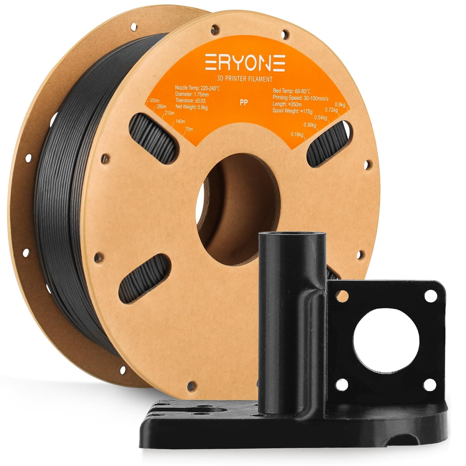 ERYONE Engineering Filament, 1.75mm 3D Printing Filament, Dimensional Accuracy +/- 0.03mm, Fit Most FDM 3D Printers, PP Black 900g Spool (1.98LBS)