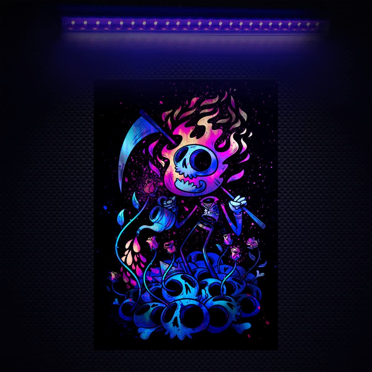 UV / BLACKLIGHT Active TAPESTRY - Glowtronics - Death Tarot by Sean Keeton 18"x28"