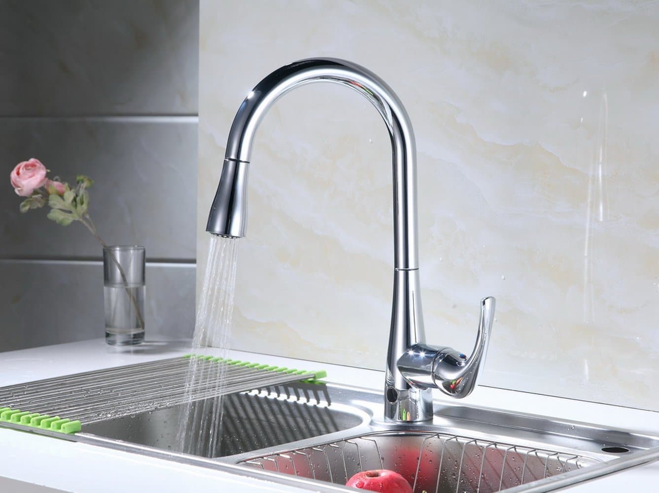 RunFine RF411001 Modern High Arc Best Commercial Chrome Stainless Steel Spout Dual-Mode Sensor Kitchen Sink Faucet with Pull Down Sprayer