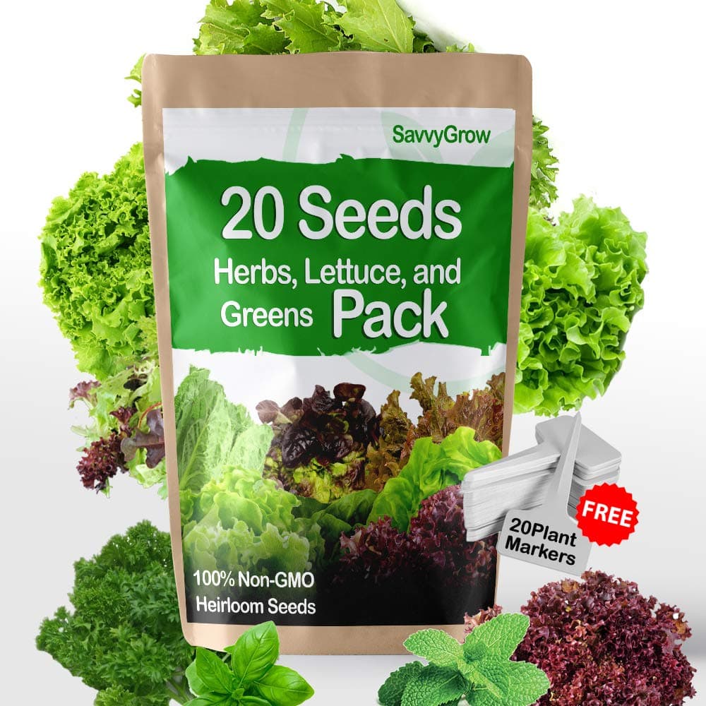SavvyGrow Herb Lettuce Green Seeds Combo - 20 Variety 4000+ Heirloom Garden Seeds for Planting - 95% Plus Germination Rate, Non-GMO & Source in USA Vegetable Seeds