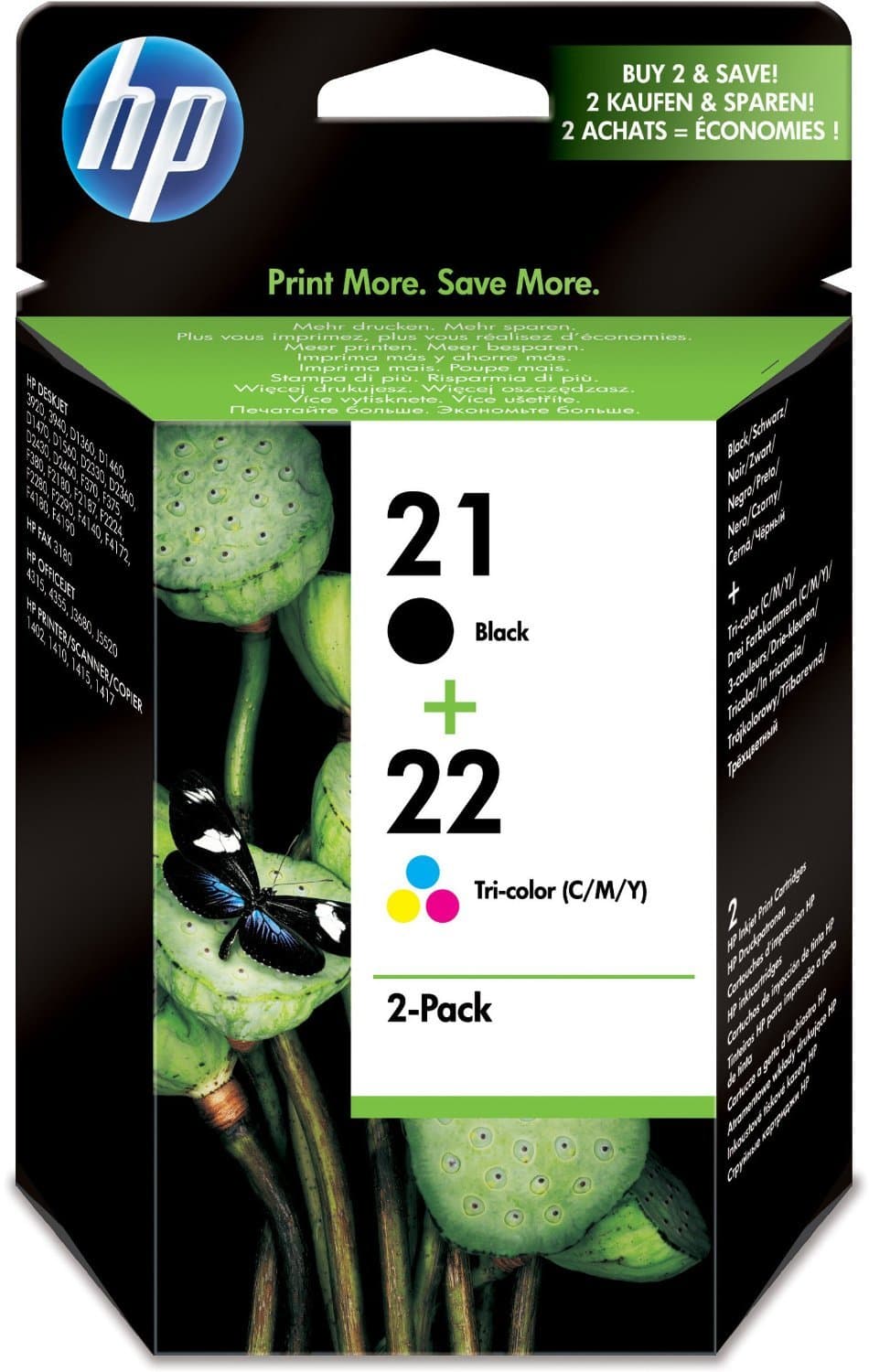 HP SD367AE 21/22 Original Ink Cartridges, Black and Tri-Colour, Multipack