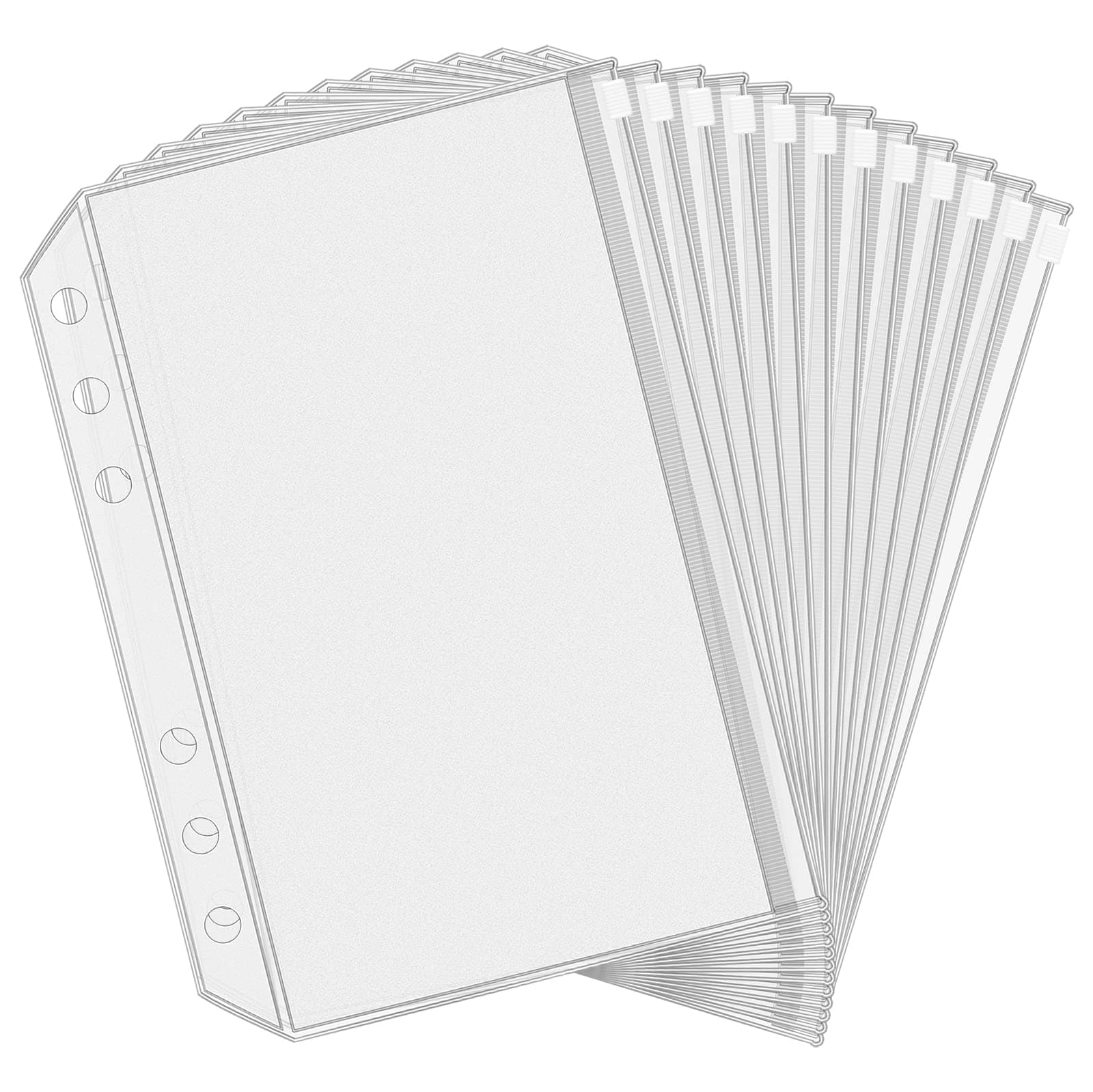 Antner 12PCS A5 Binder Pockets 6 Holes Budget Cash Envelopes for Budgeting, Clear Zipper Folders Planner Inserts Loose Leaf Bags Binder, Waterproof PVC Document Pouch Filing