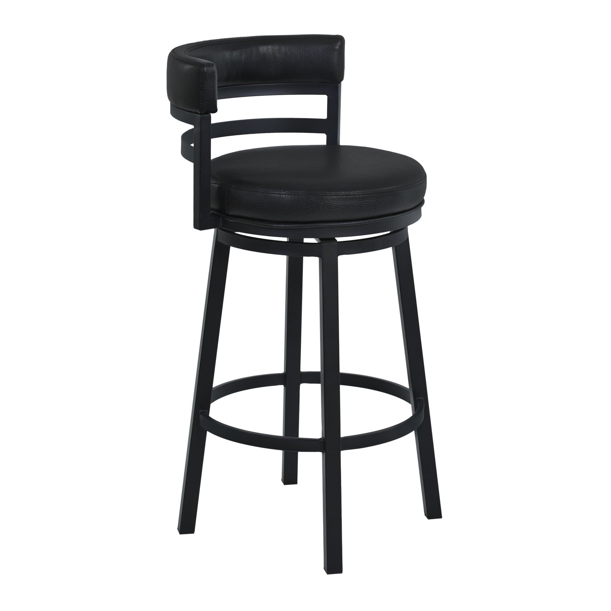 Madrid 26" Seat Height Swivel Modern Ford Black Faux Leather and Black Finish Bar Stool for Kitchen Island Counter