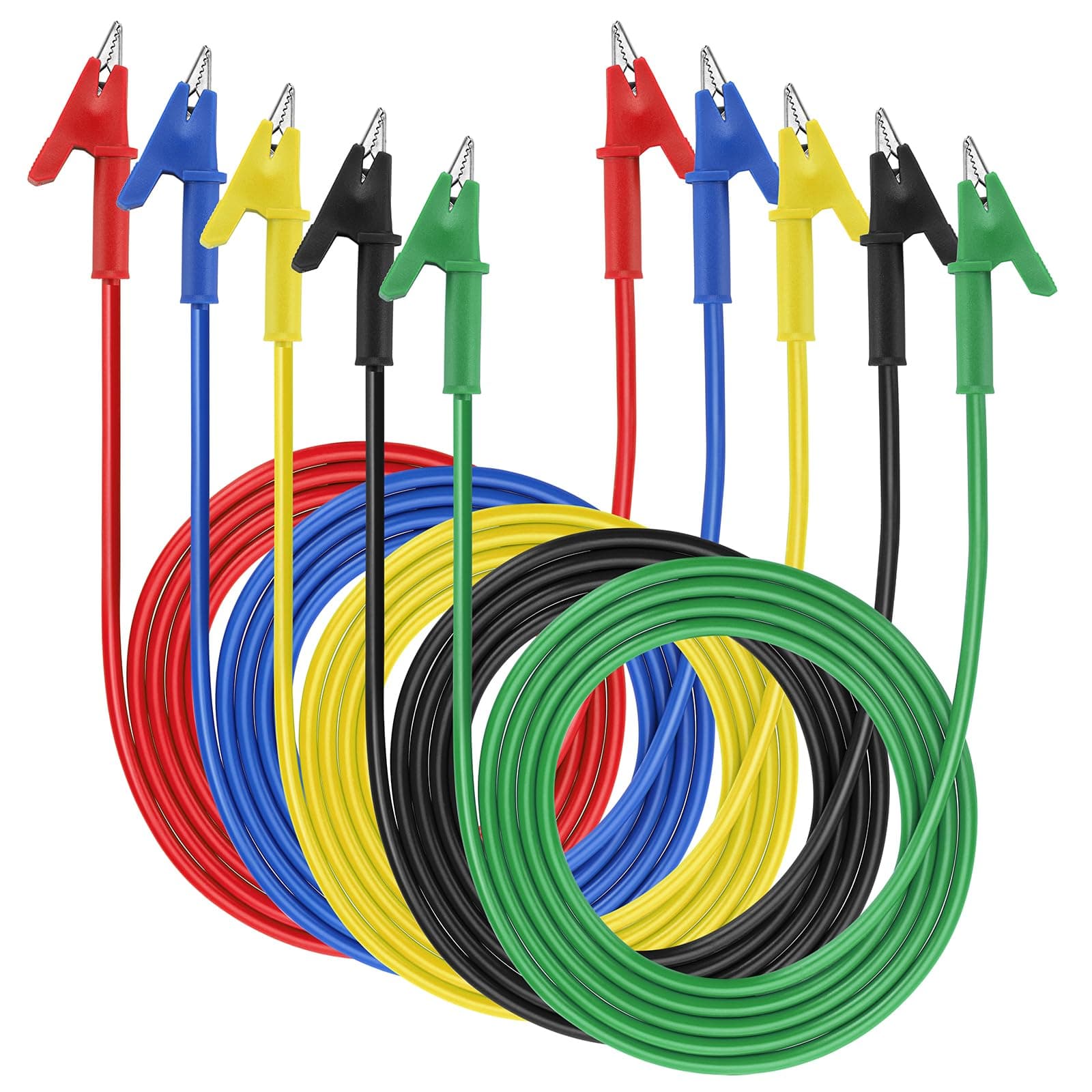 Sumnacon 5Pcs Dual Ended Alligator to Alligator Clips, 15A Alligator Clip Leads with Insulators Clips, 5 Colors 6.56/2m Flexible Alligator Clip Wires for Electrical Testing