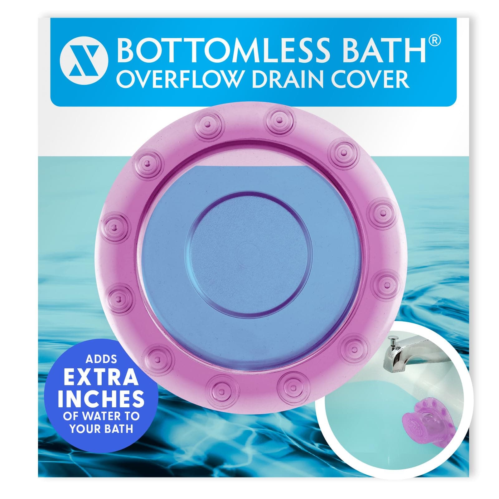 SlipX Solutions Bottomless Bath | Overflow Drain Cover for Tub | Best Gifts for Mom, Spa & Bath Accessories | Drain Block, Water Stopper Plug | Bath Essentials for Women | 4" Diameter, Pink