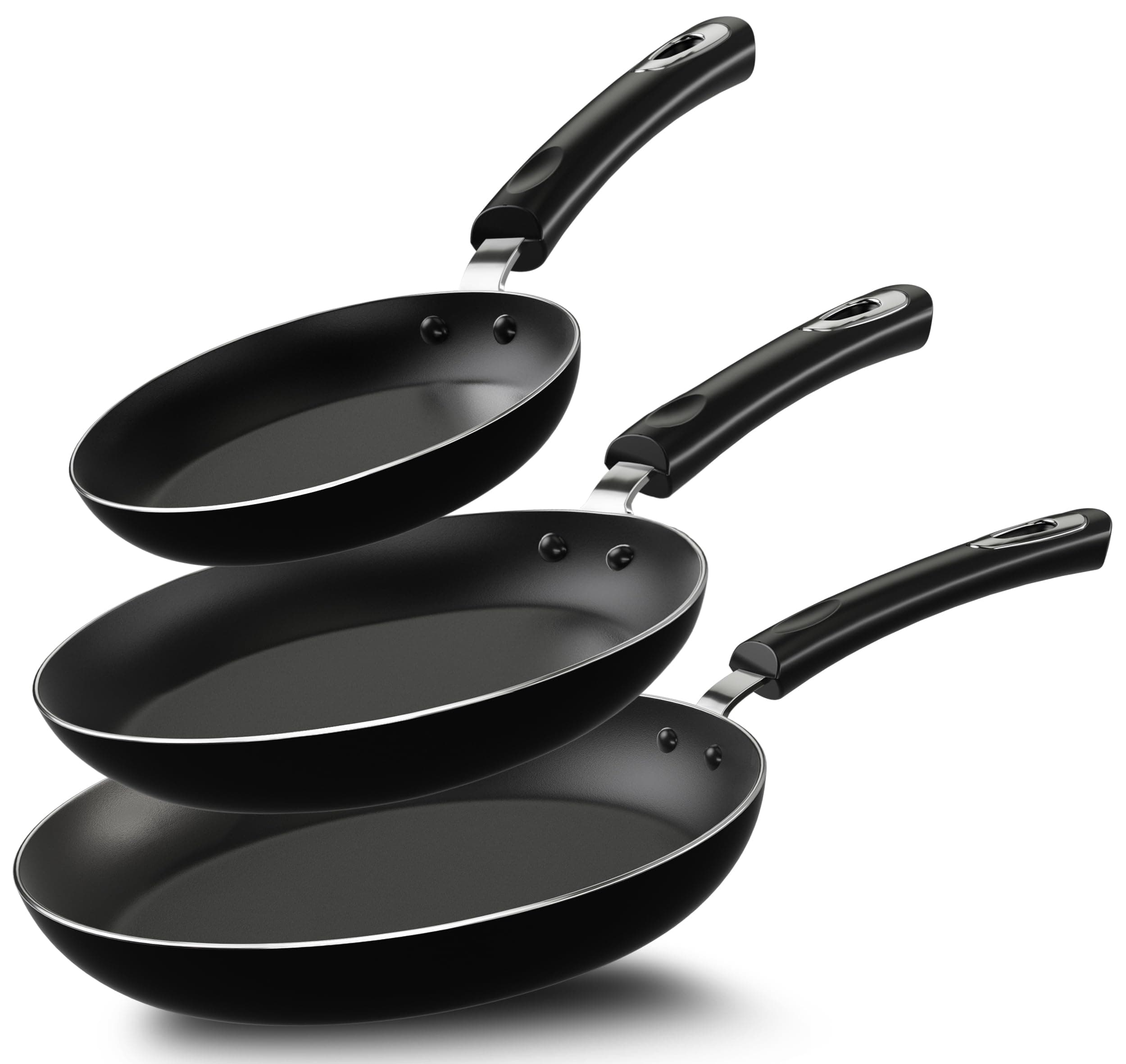KICHLY Induction Hob Pan Sets Non Stick, 3 Pcs Fryingpans, Professional Chefs Kitchen Cookware, 20cm, 24cm, and 28cm (Black, 1 Pack of 3)