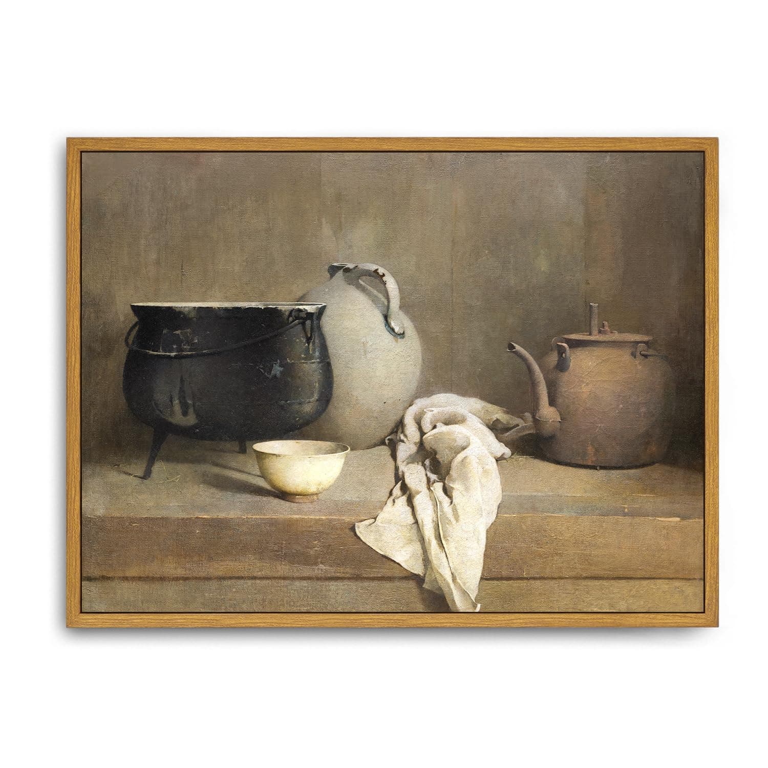 Roslynity Framed Canvas Wall Art Vintage Print Oil Paintings Pottery Still Life Farmhouse Country Grey Rustic Retro Aesthetic Artwork for Home Living Room Bathroom Kitchen Wall Decor (12"x16")
