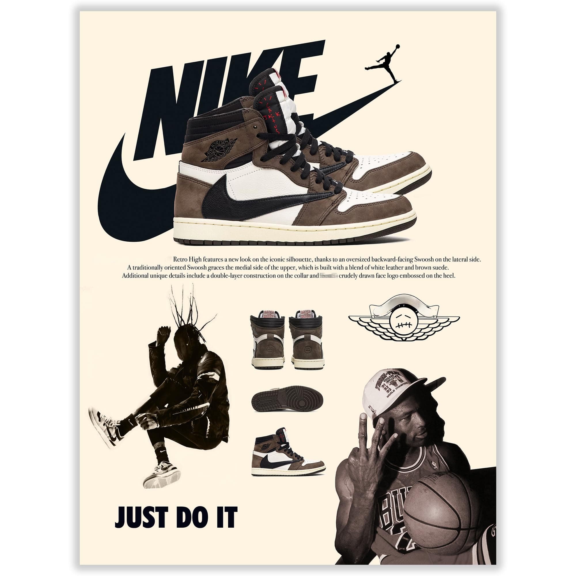 Hypebeast Sneaker Poster - Unframed Wall Art for Boys Guys Men Room - AJ-Travis Scott - 12x16 inch