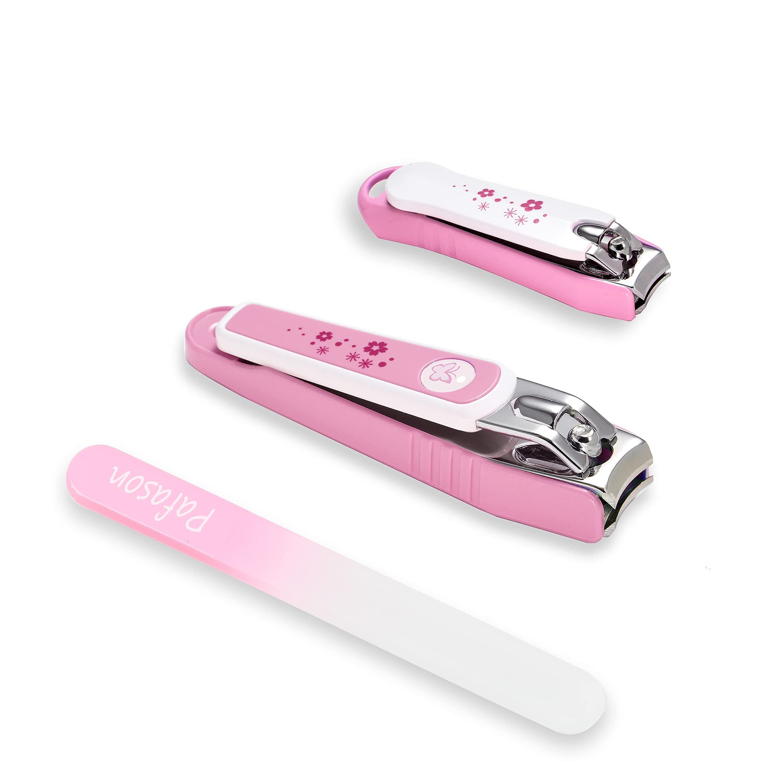 PAFASON Ultra Sharp Nail Clipper Set, 3 Pack Fingernail and Toenail Trimmer Cutter, Stainless Steel, Curved Blade, Sturdy, Nail Catcher, Nail Files for Men and Women