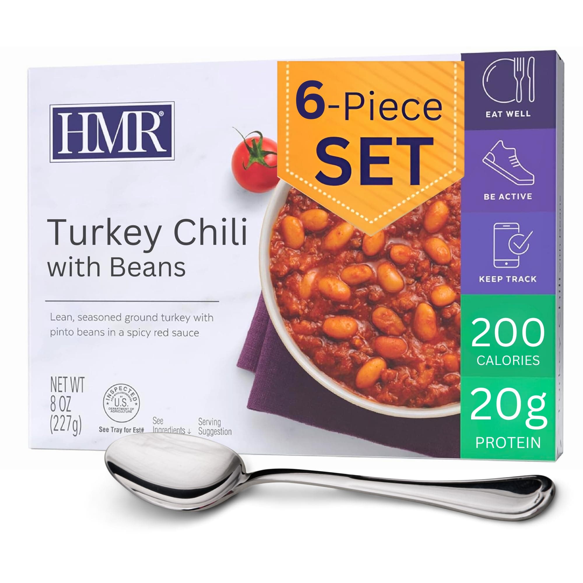 HMR Turkey Chili with Beans Entrée | Pre-packaged Lunch or Dinner to Support Weight Loss | Ready to Eat | 20g of Protein | Low Calorie Food | 8oz Serving per Meal | Pack of 6