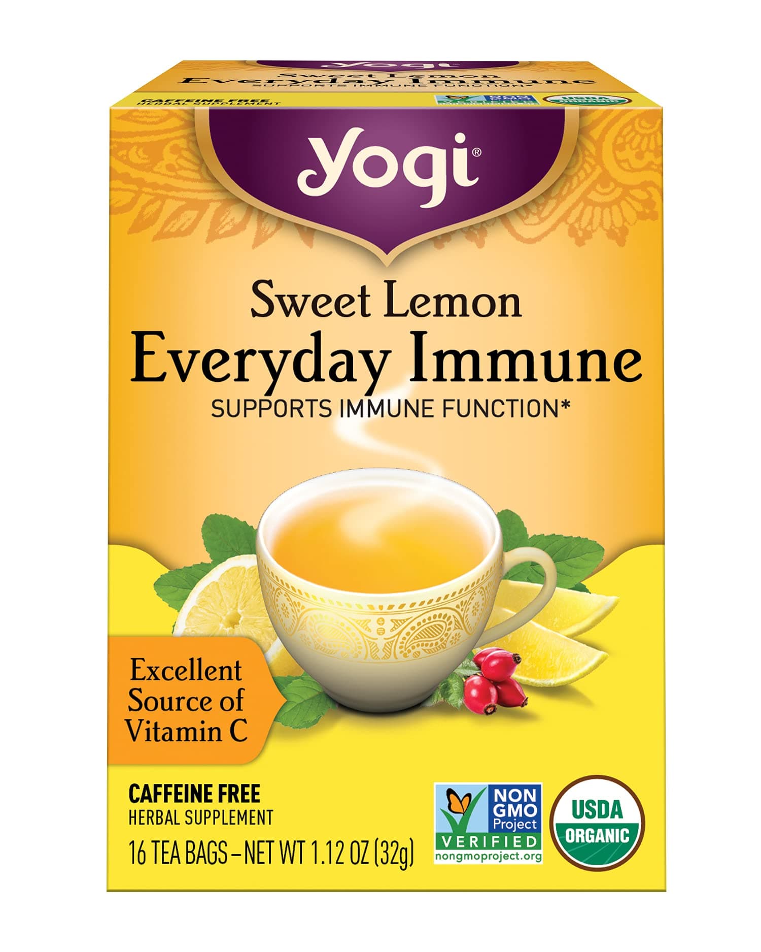 Yogi Tea Organic Sweet Lemon Immune Everyday Tea, 16 CT