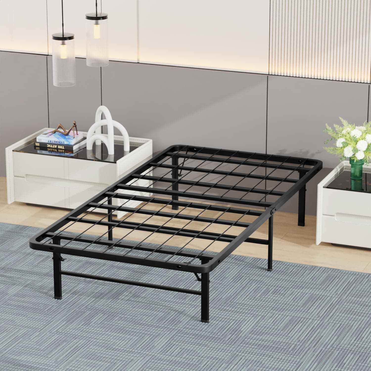 BestMassage Twin Bed Frame Metal Platform Bed Frame Twin Size 14 Inch Mattress Foundation Box Spring Replacement Heavy Duty Steel Slat Easy Assembly Noise-Free,Black